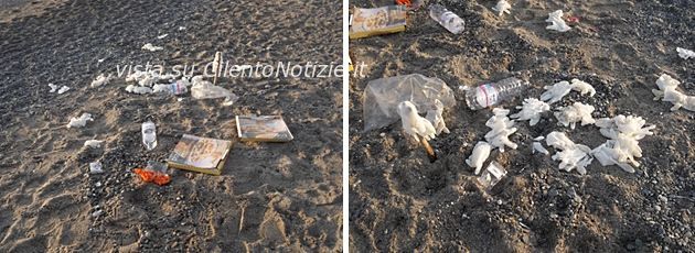 guanti usa e getta sulla spiaggia