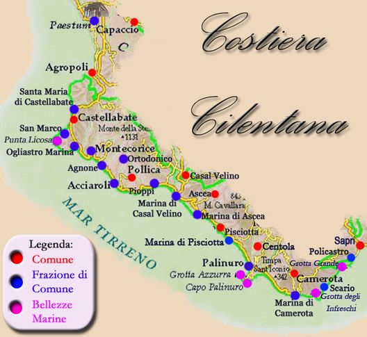 Costa del Cilento mappa comuni