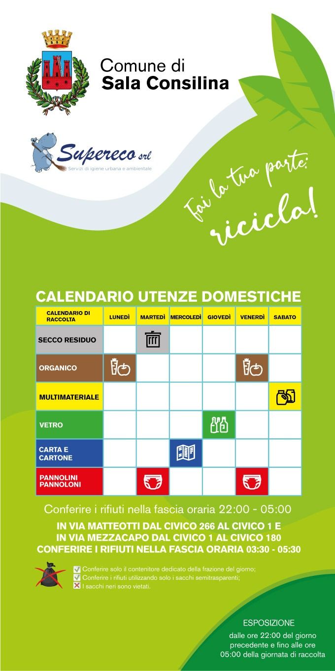 calendario utenze domestiche sala consilina raccolta rifiuti