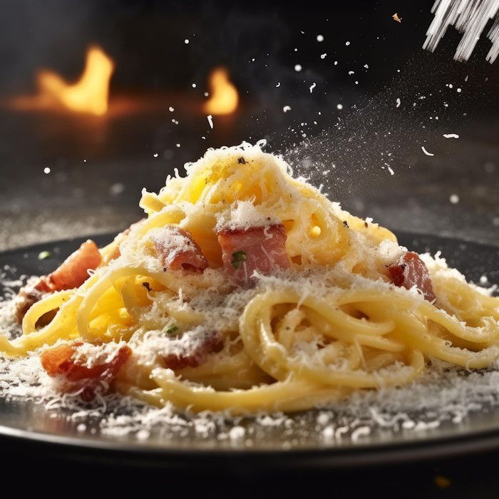 bel piatto di pasta alla carbonara classica