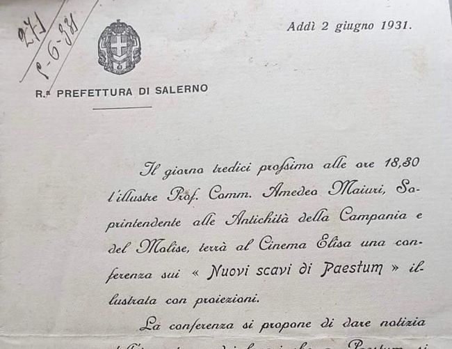 10112020 Documento storico sugli scavi di Paestum