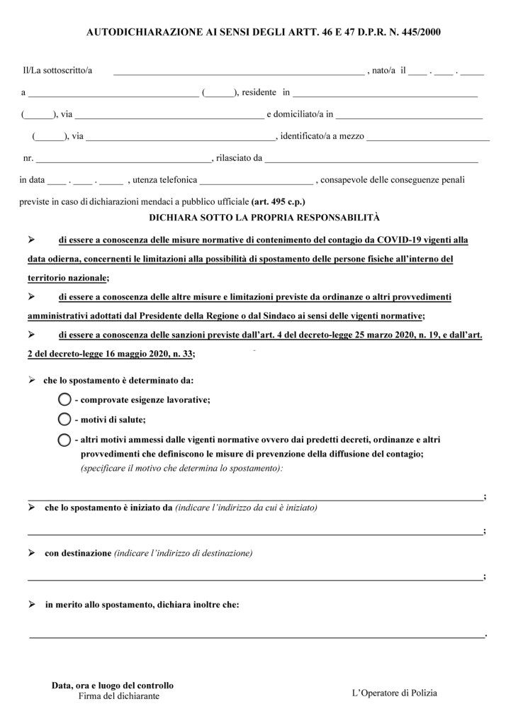 autocertificazione zona rossa