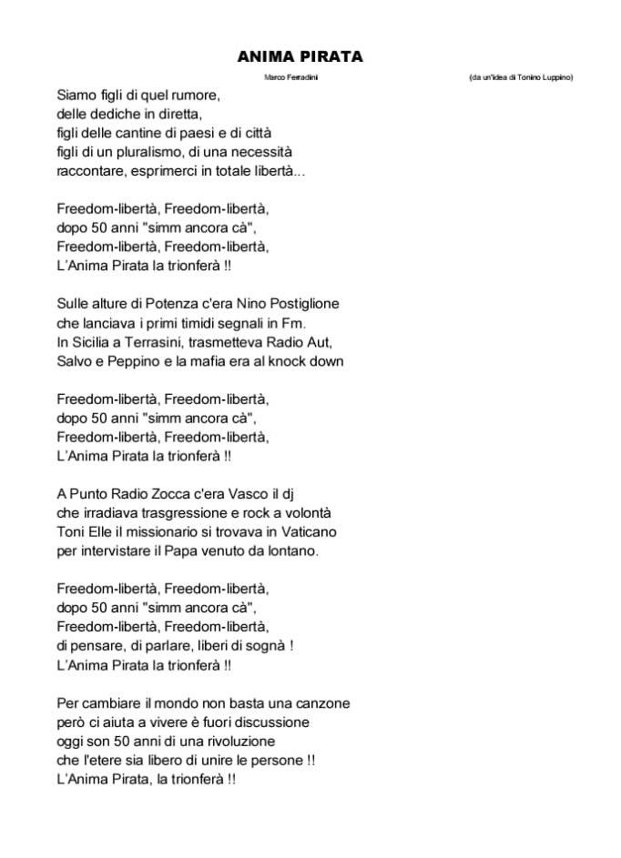 testo canzione anima pirata ferradini
