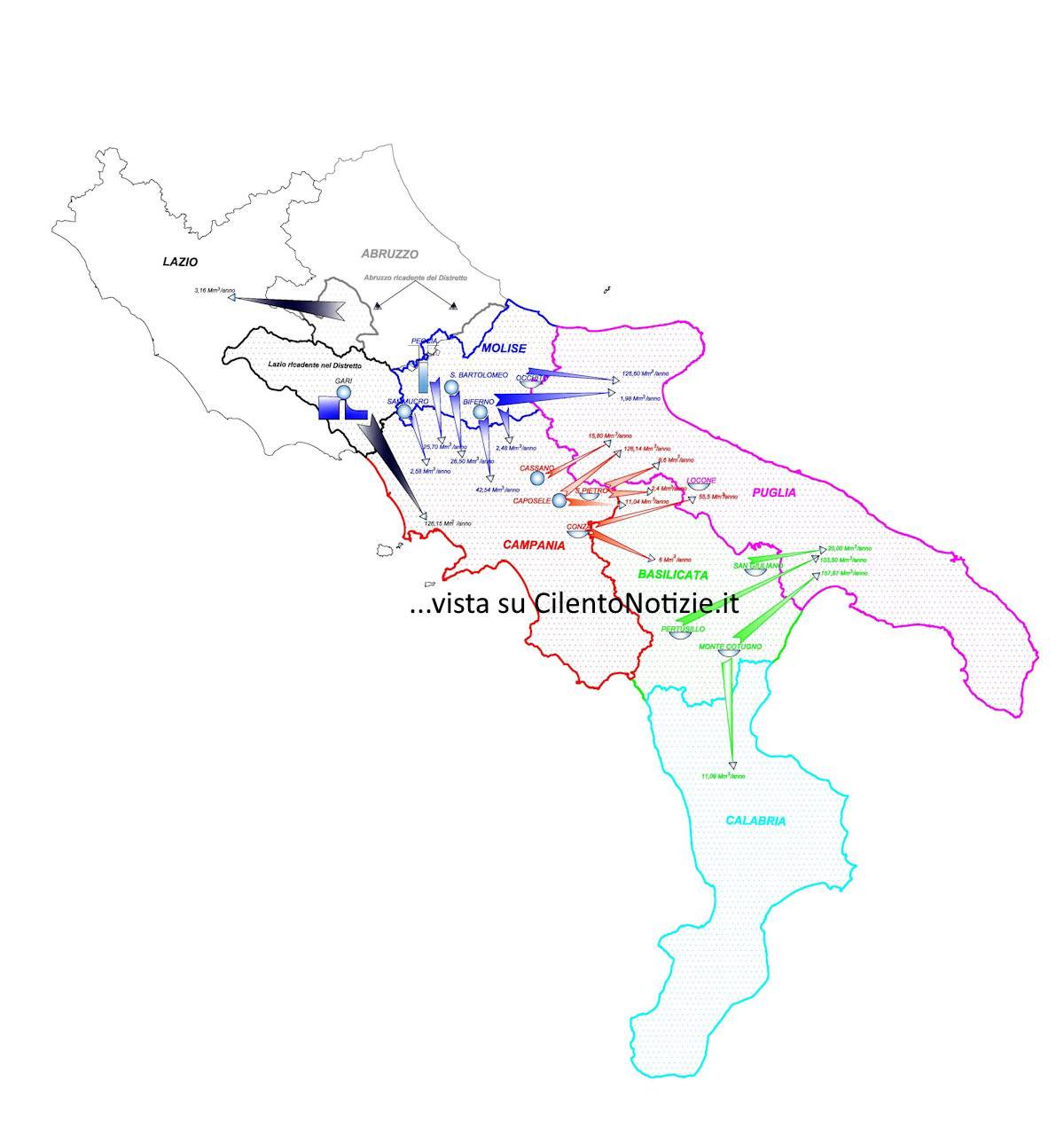 mappa trasferimenti acqua campania e altre regioni