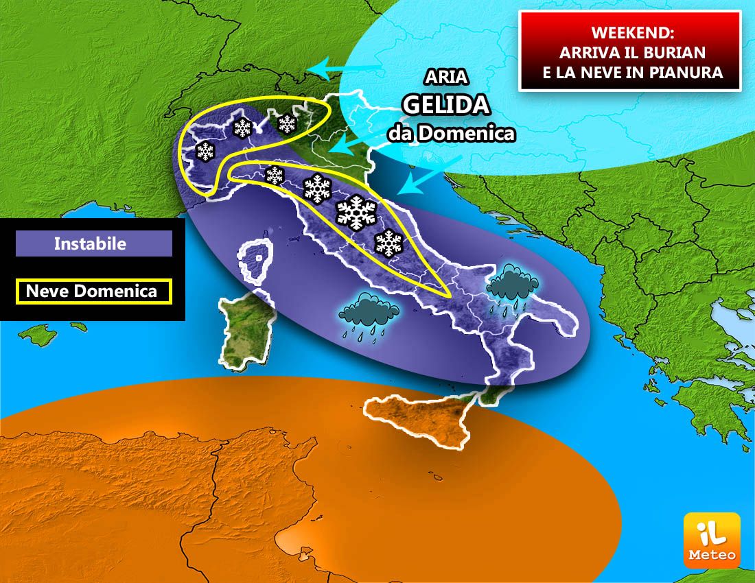 vento burian porta il gelo sull'Italia