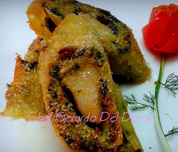 25102017 Rotolini croccanti di Sfoglia con Broccoli e Rana Pescatrice