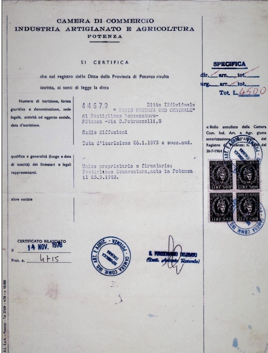 documento storico radio libera potenza
