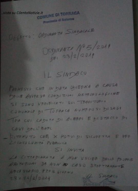 ordinanza scritta a penna