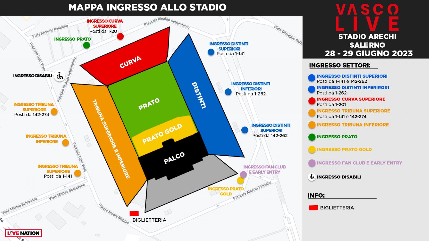 ingressi mappa stadio per vasco rossi