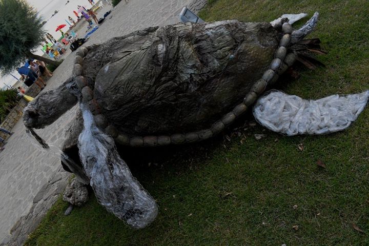 scultura raccogli plastica