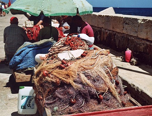pescatori tirano reti porto